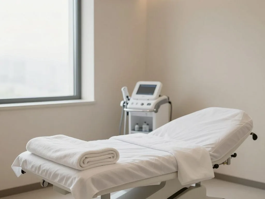Empty aesthetic clinic treatment room representing missed calls and lost bookings